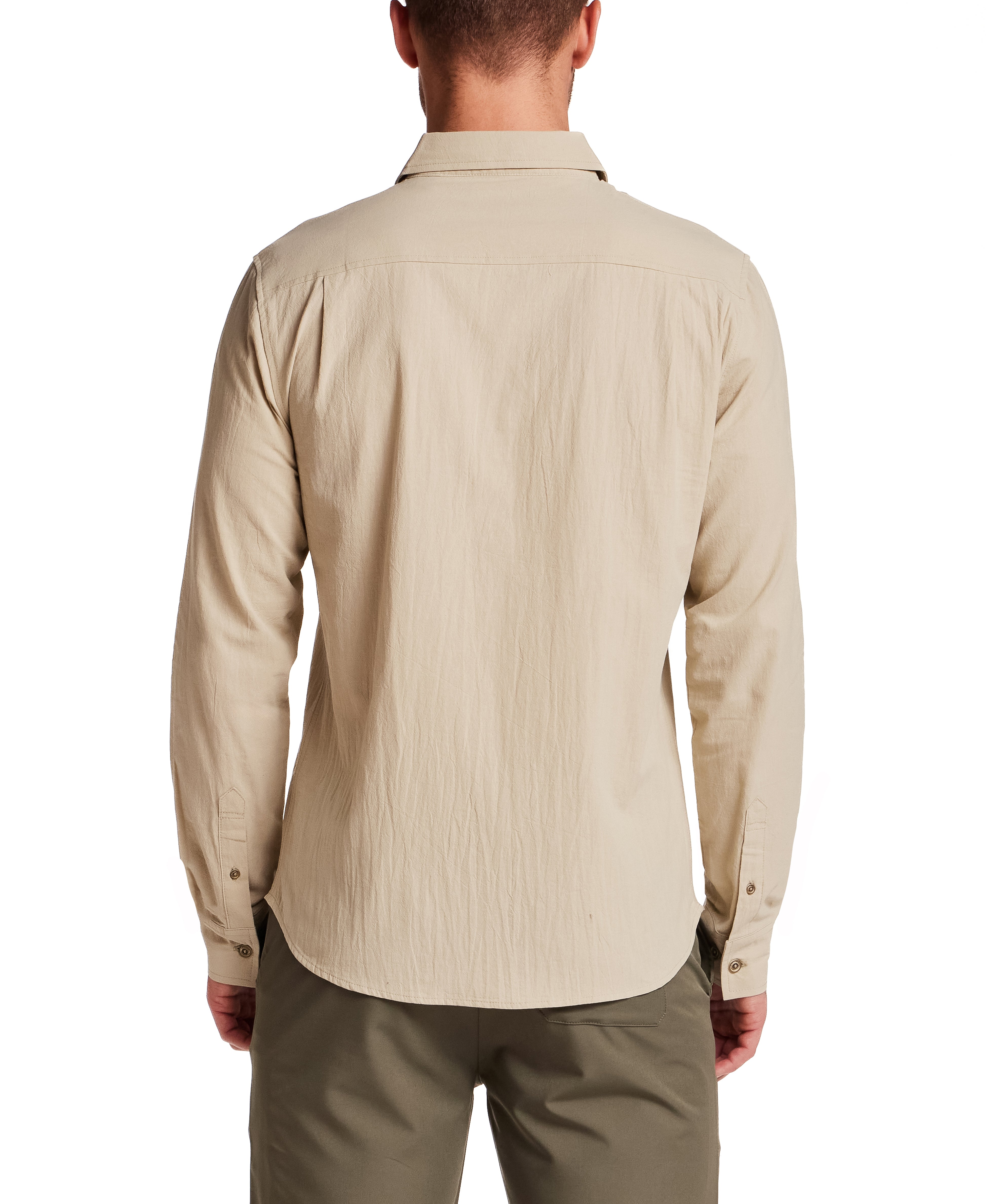 Long Sleeve Cotton Sheeting Shirt in Khaki