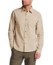 Long Sleeve Cotton Sheeting Shirt in Khaki