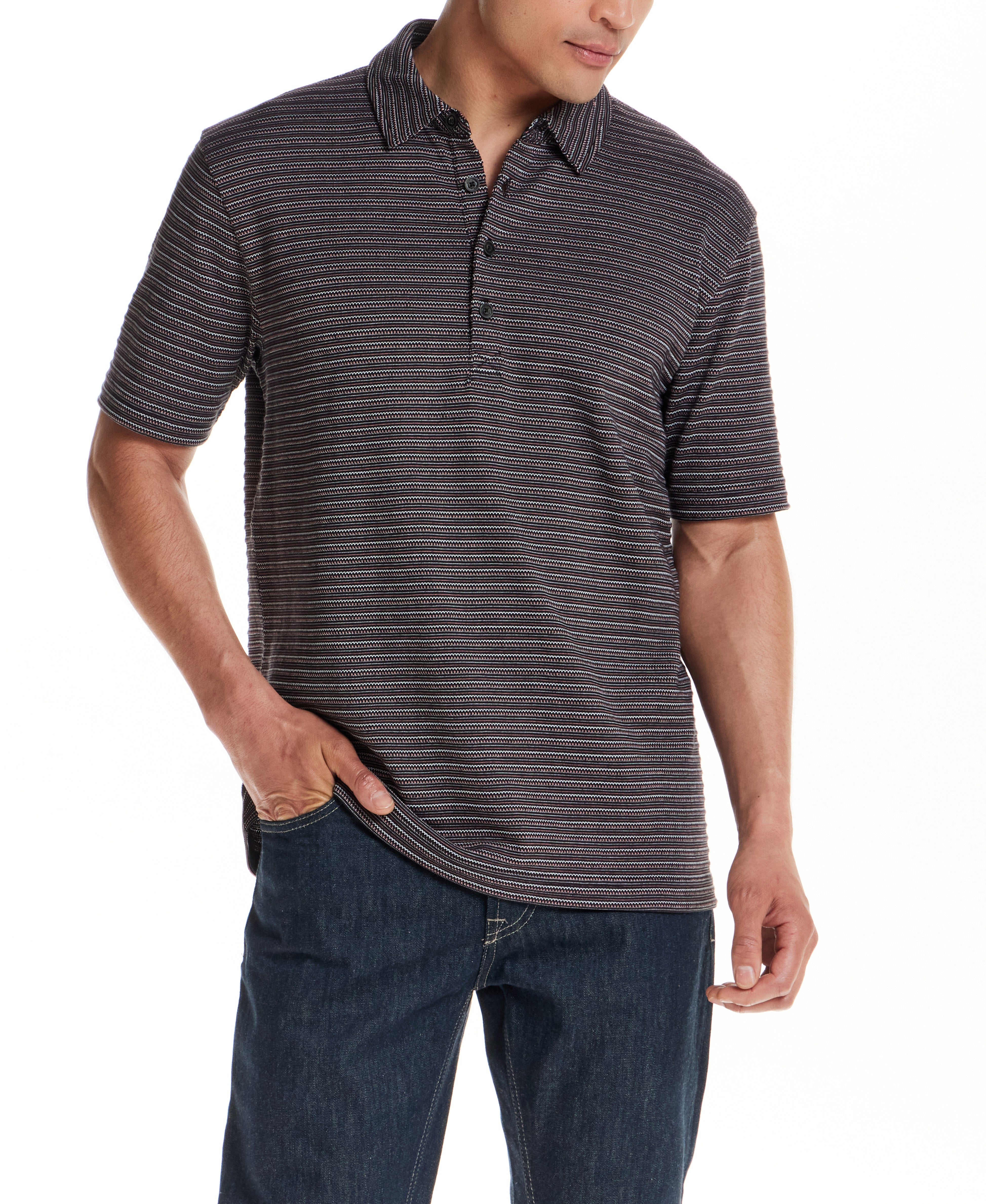 Jacquard Stripe Polo in Black