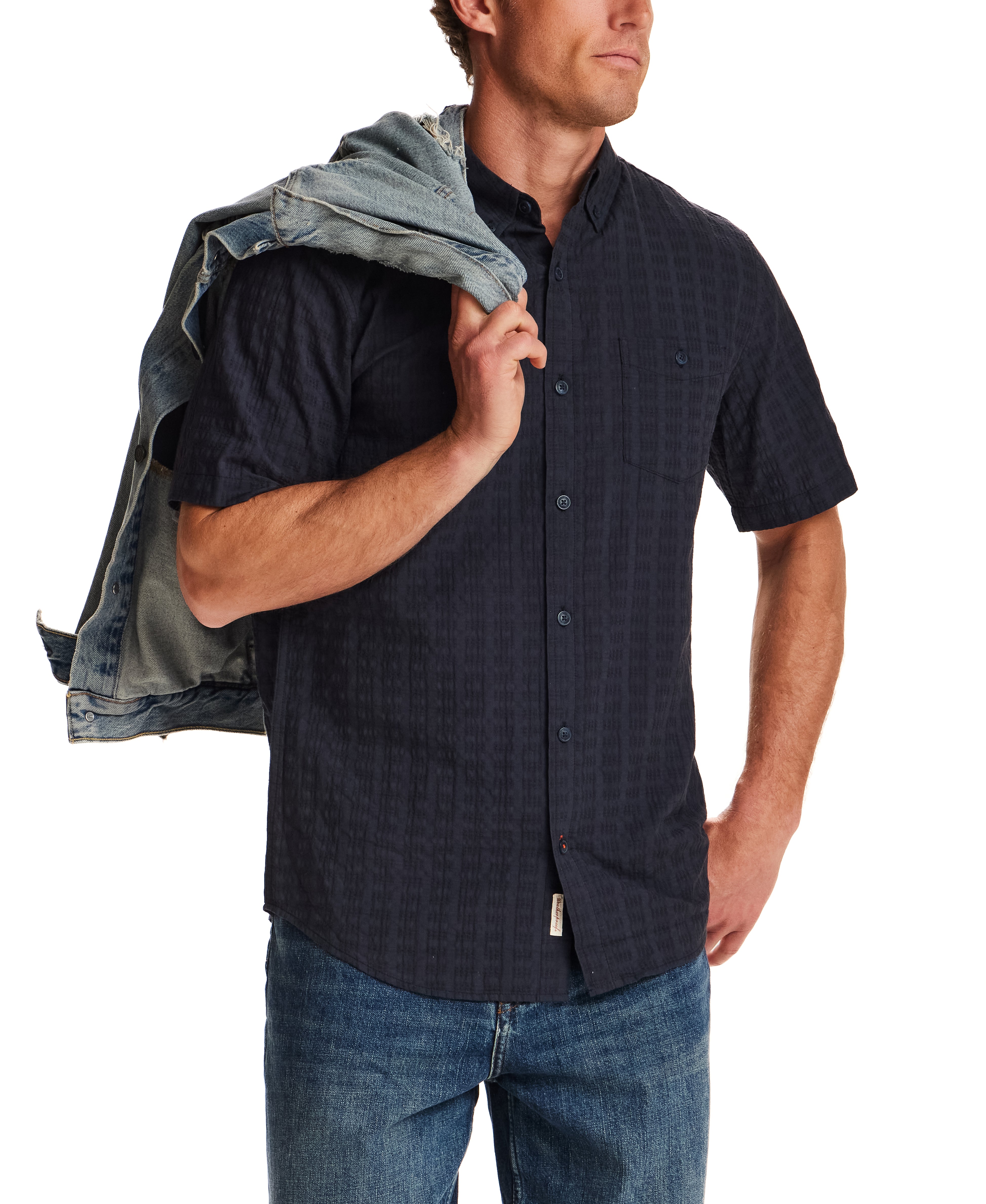 Textured Cotton Button-Down Shirt in Midnight