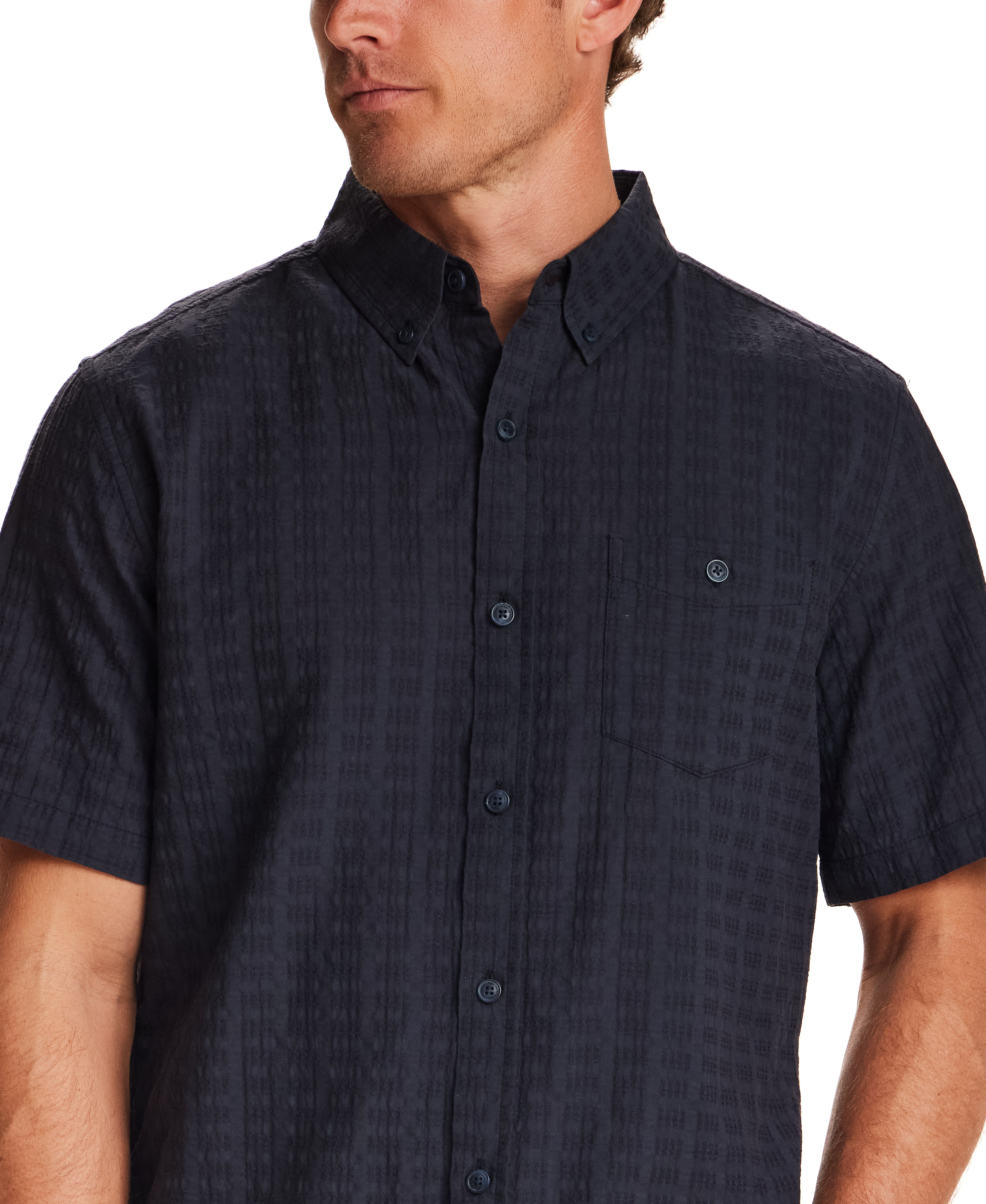 Textured Cotton Button-Down Shirt in Midnight