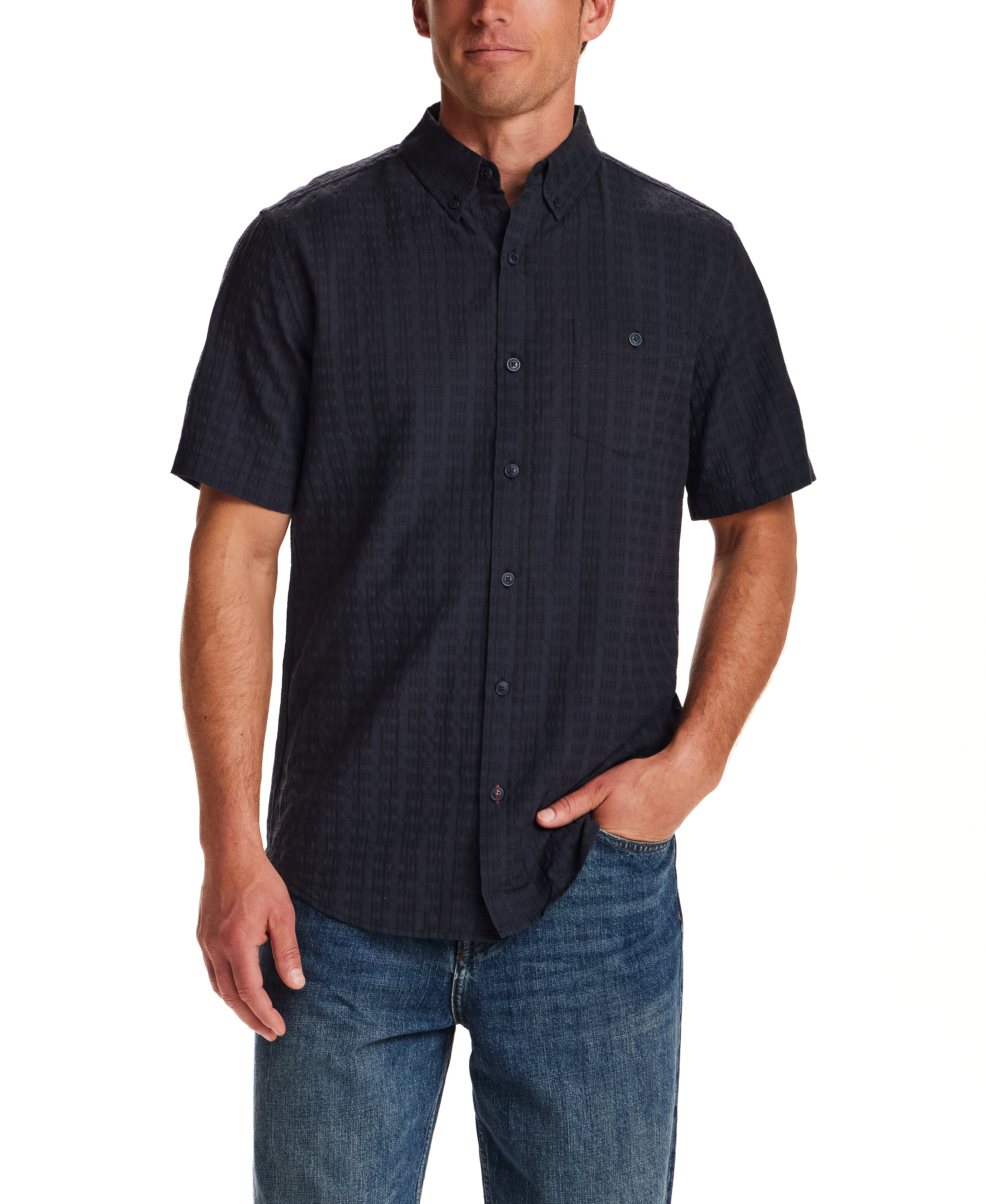 Textured Cotton Button-Down Shirt in Midnight