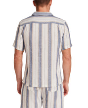Linen Rayon Stripe Camp Shirt in Blue & White Stripe