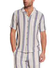 Linen Rayon Stripe Camp Shirt in Blue & White Stripe