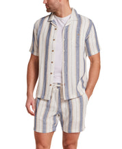 Linen Rayon Stripe Camp Shirt in Blue & White Stripe