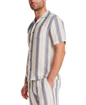 Linen Rayon Stripe Camp Shirt in Blue & White Stripe