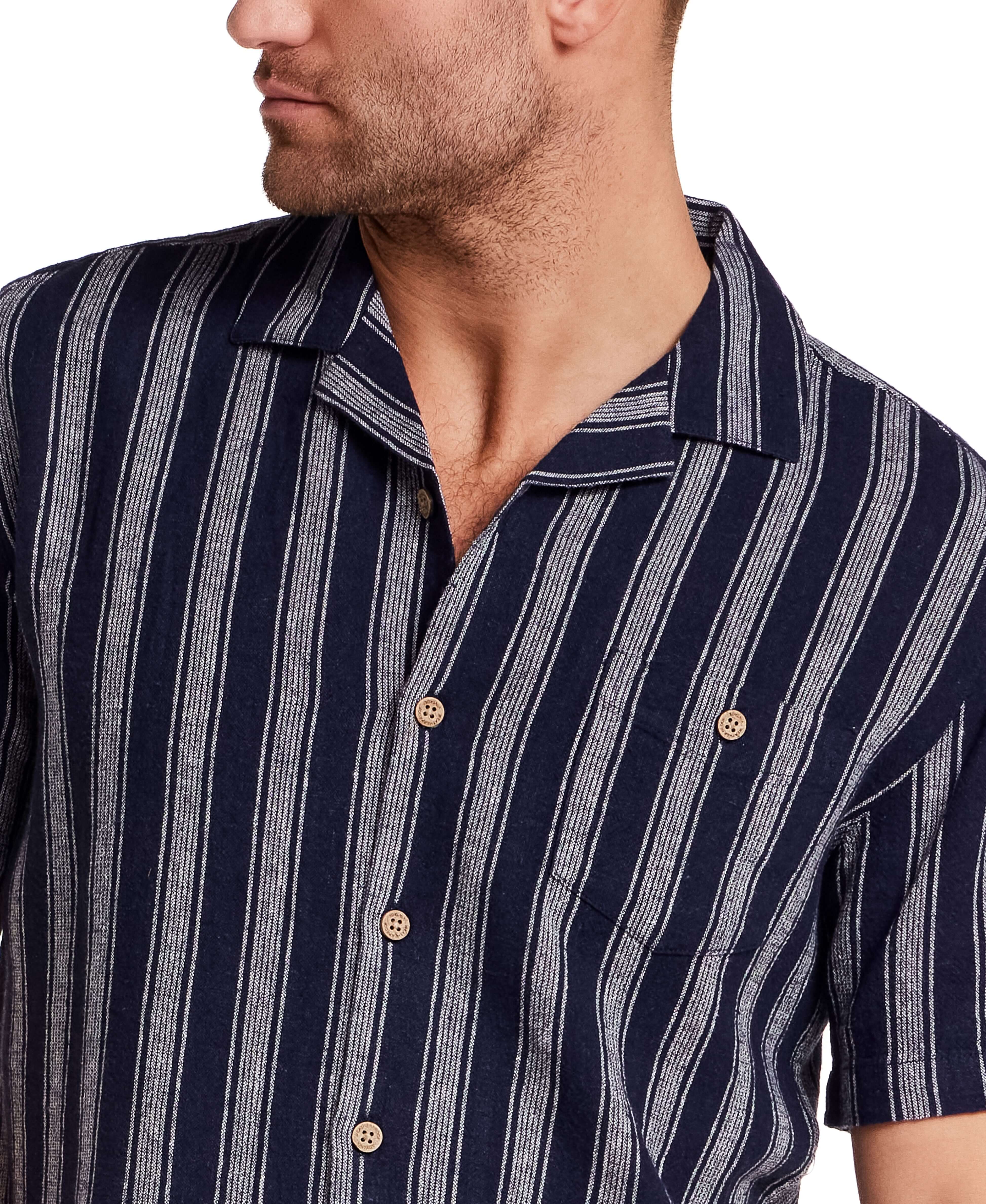 Linen Stripe Shirt in Navy | Weatherproof® Vintage