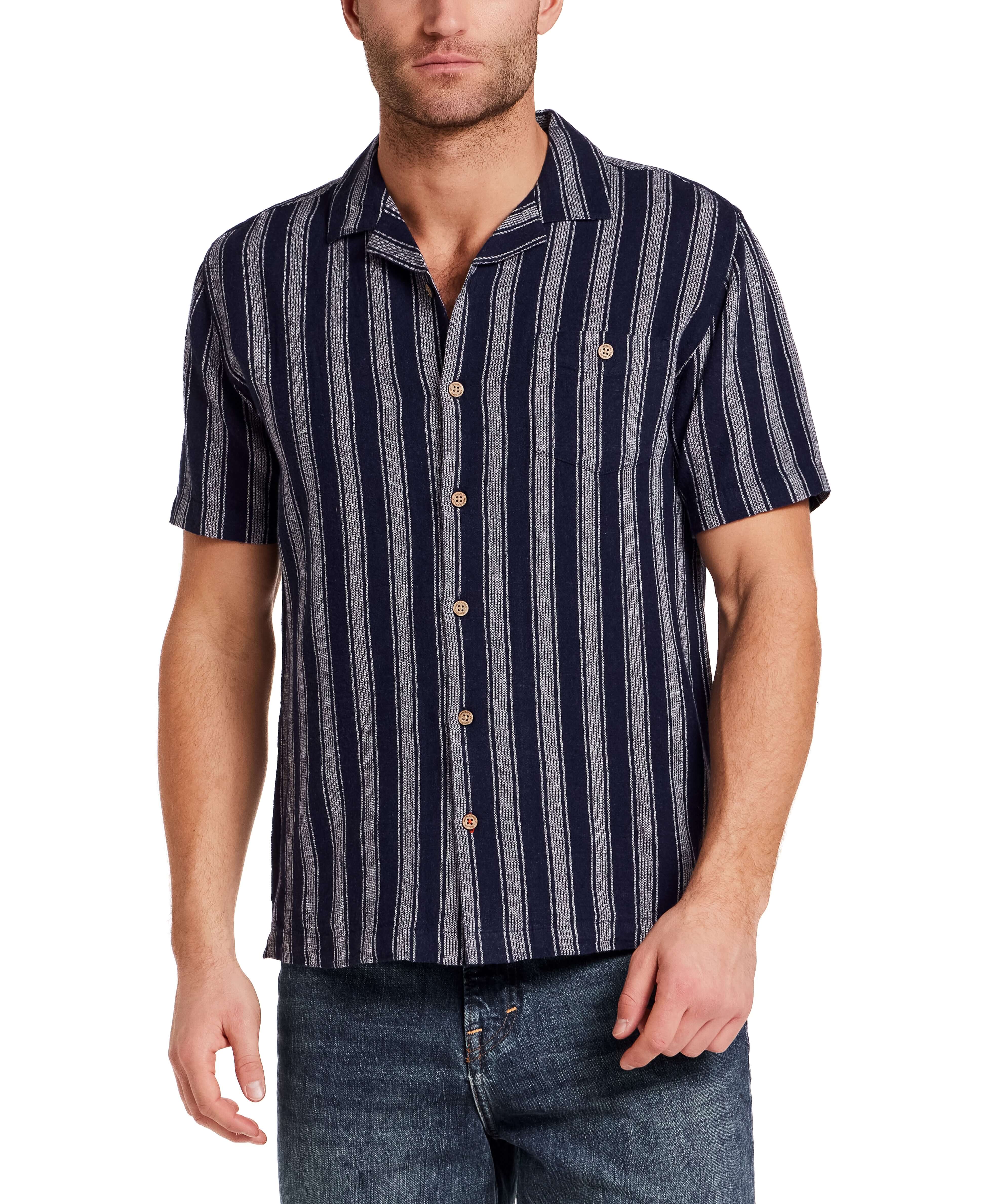 Linen Stripe Shirt in Navy | Weatherproof® Vintage