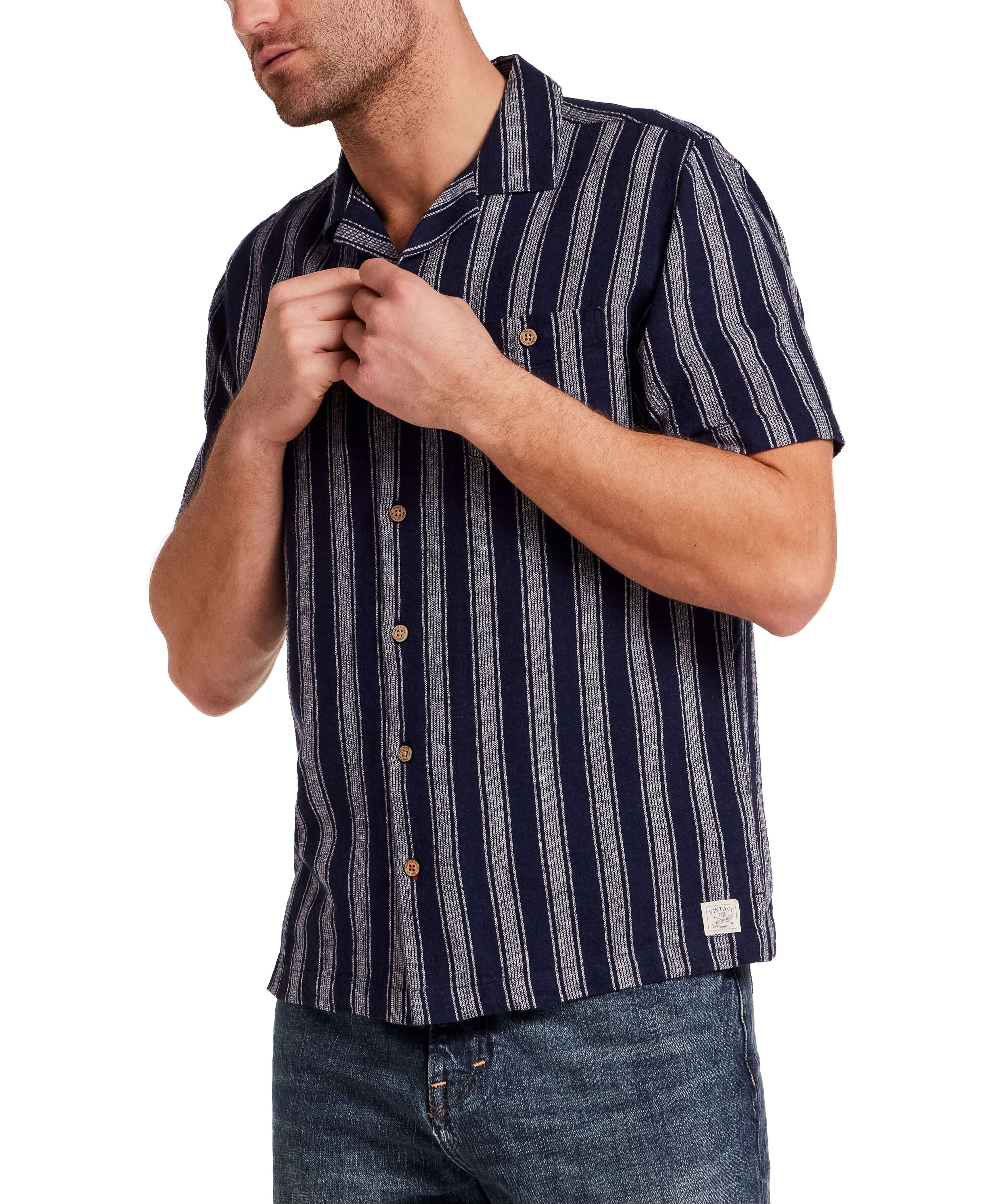 Linen Stripe Shirt in Navy | Weatherproof® Vintage