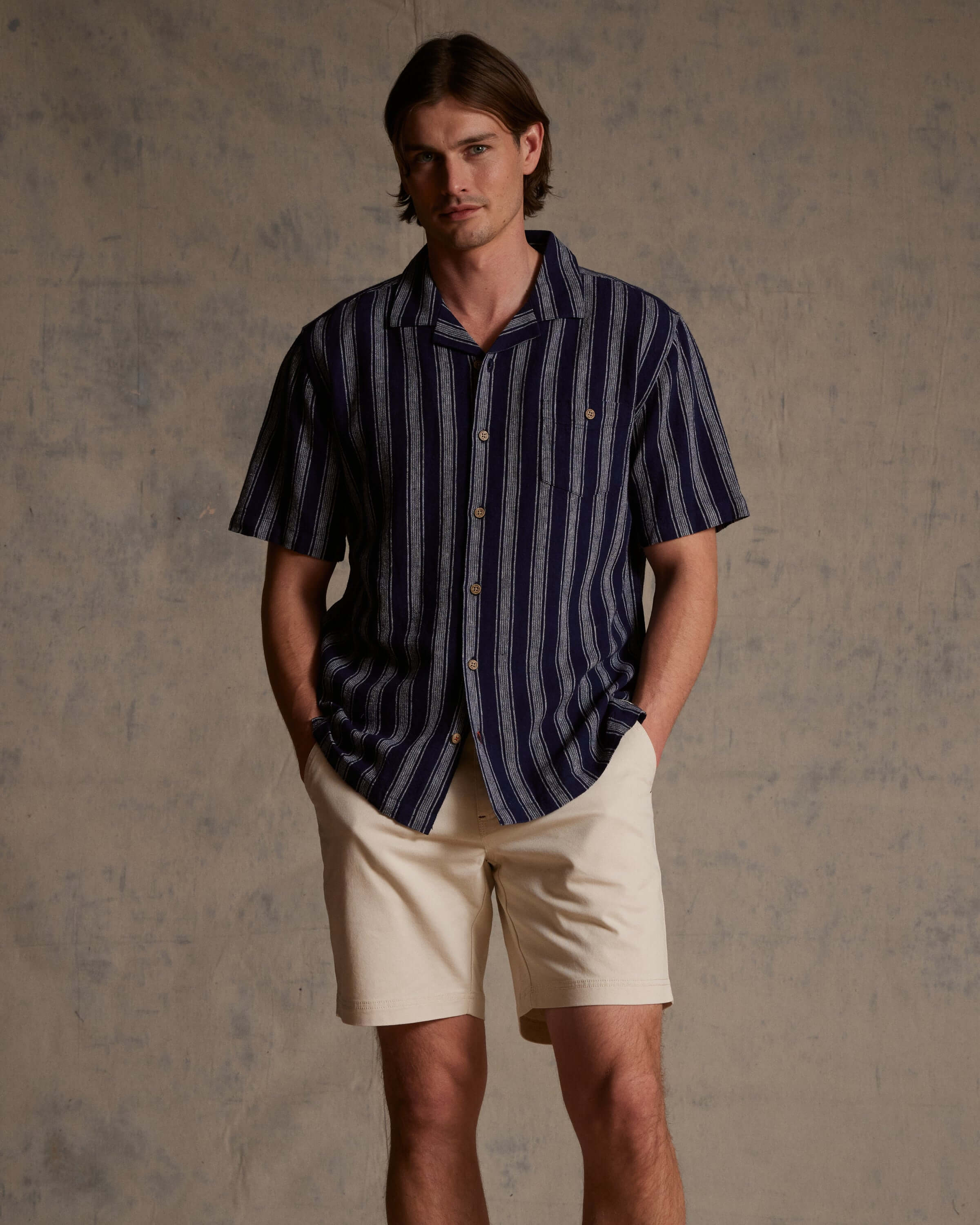 Linen Stripe Shirt in Navy | Weatherproof® Vintage