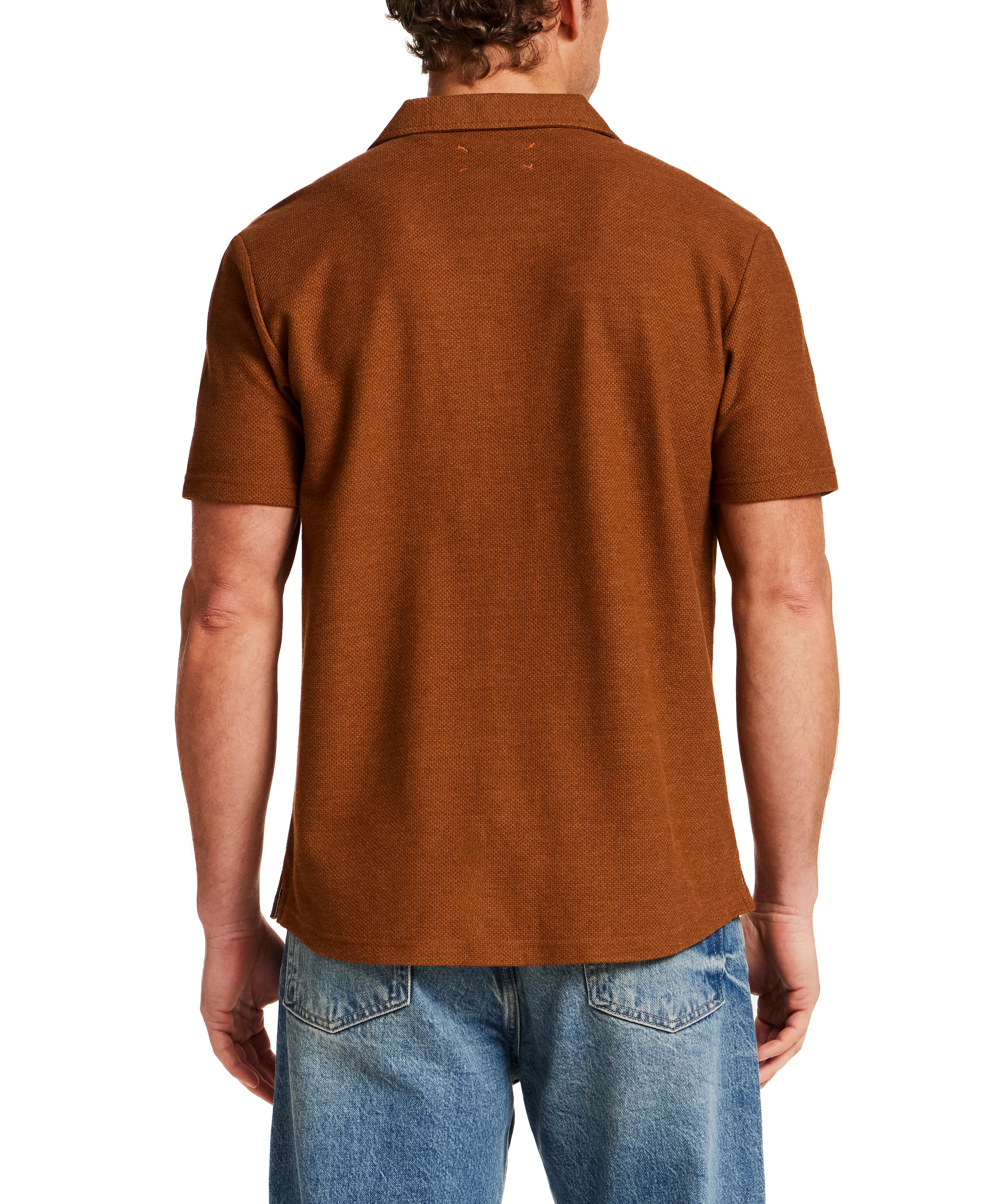 Pique Knit Camp Collar Shirt in Retro Brown