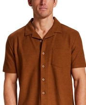 Pique Knit Camp Collar Shirt in Retro Brown