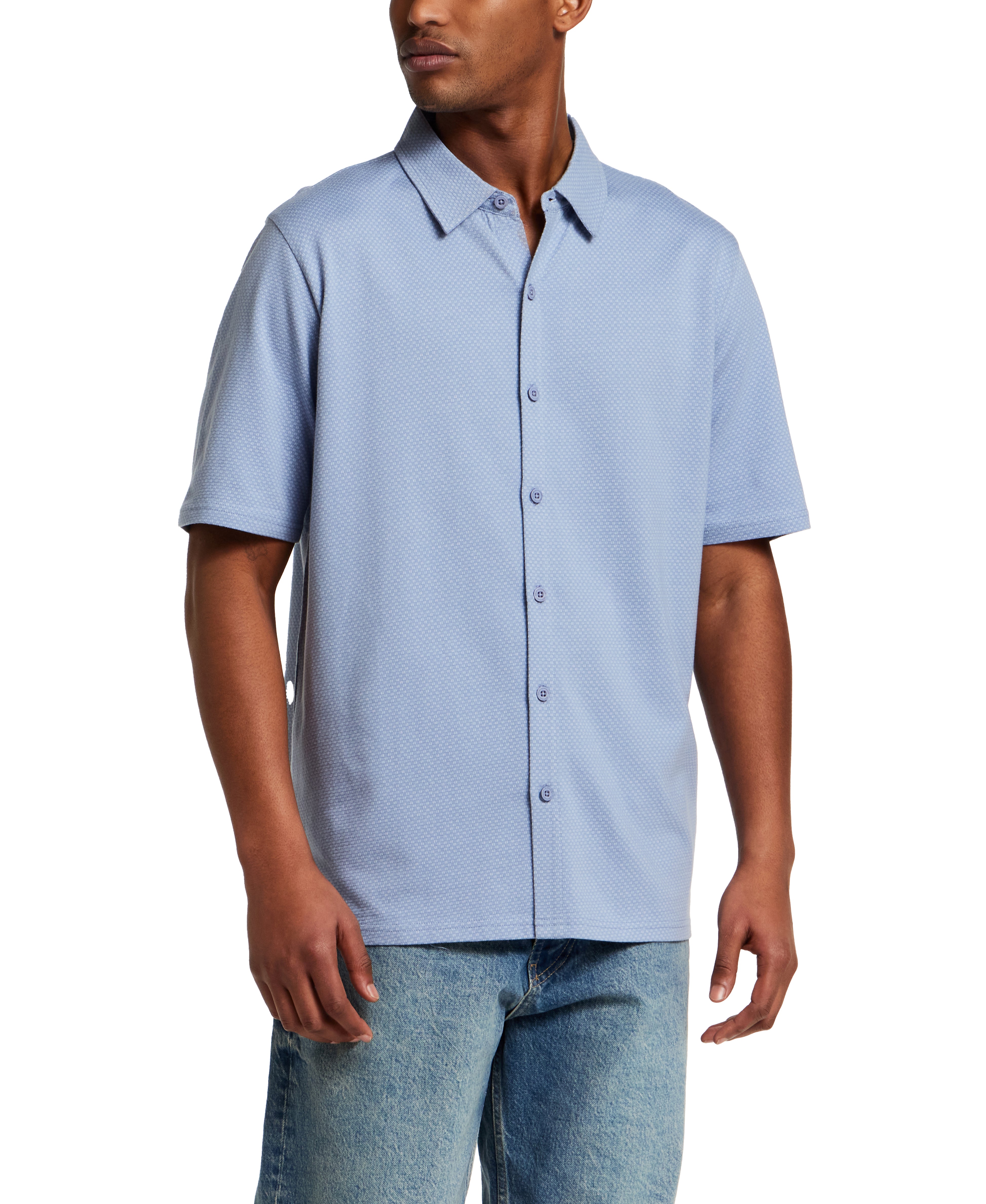 Cotton Twill Short Sleeve Shirt in Infinity Blue