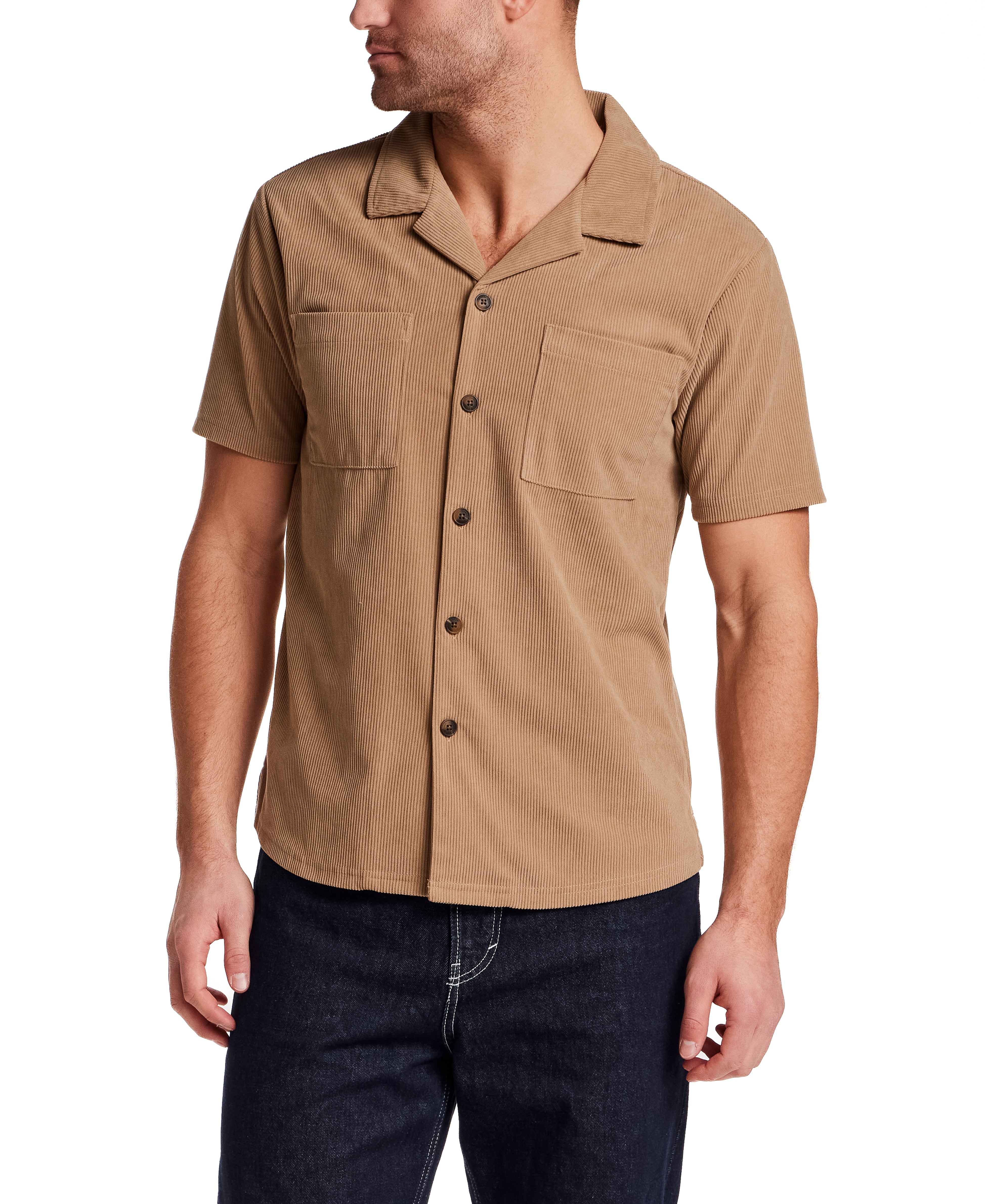 Short Sleeve Corduroy Cabana Shirt in Elmwood Khaki