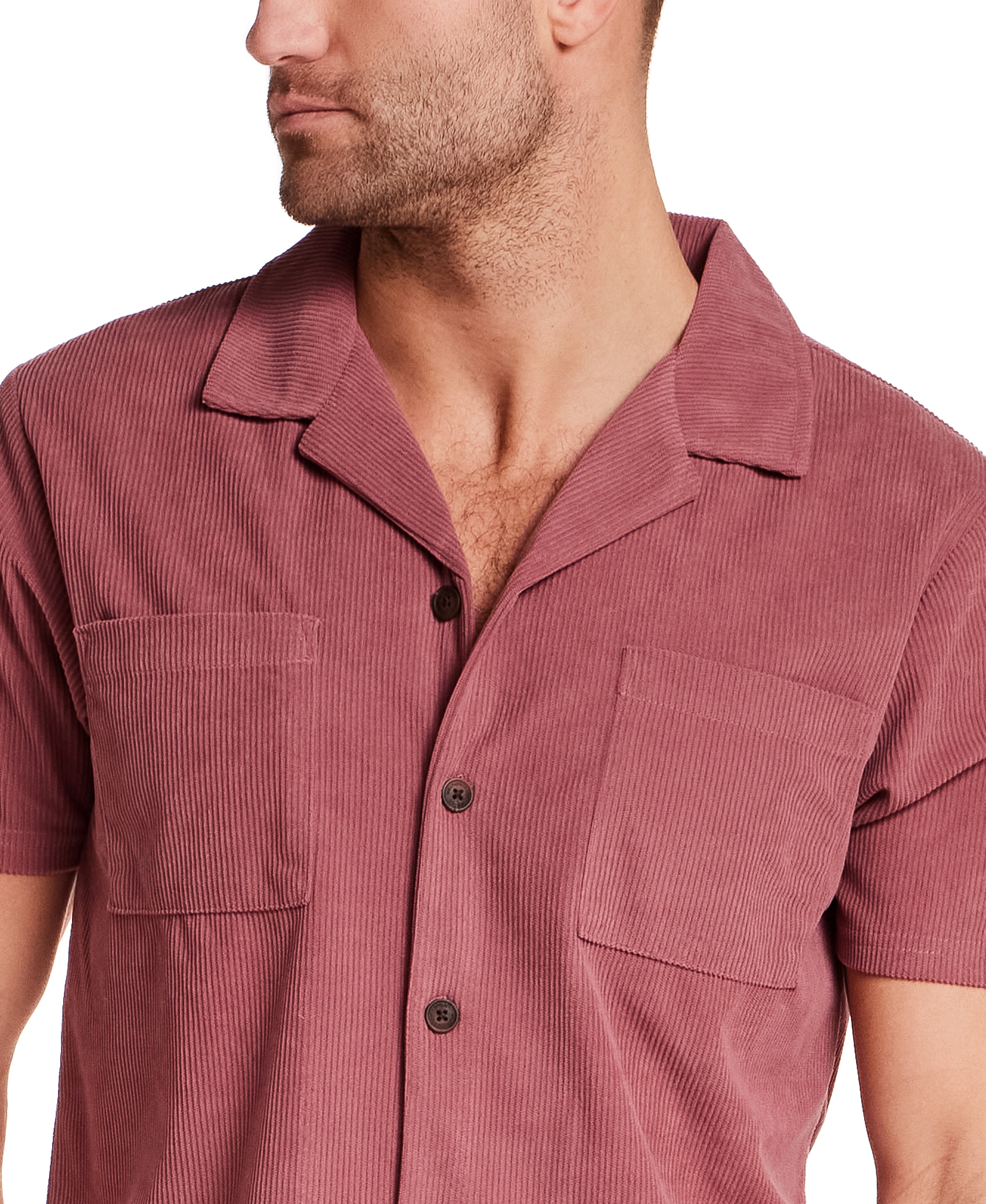 Short Sleeve Corduroy Cabana Shirt in Rose Brown
