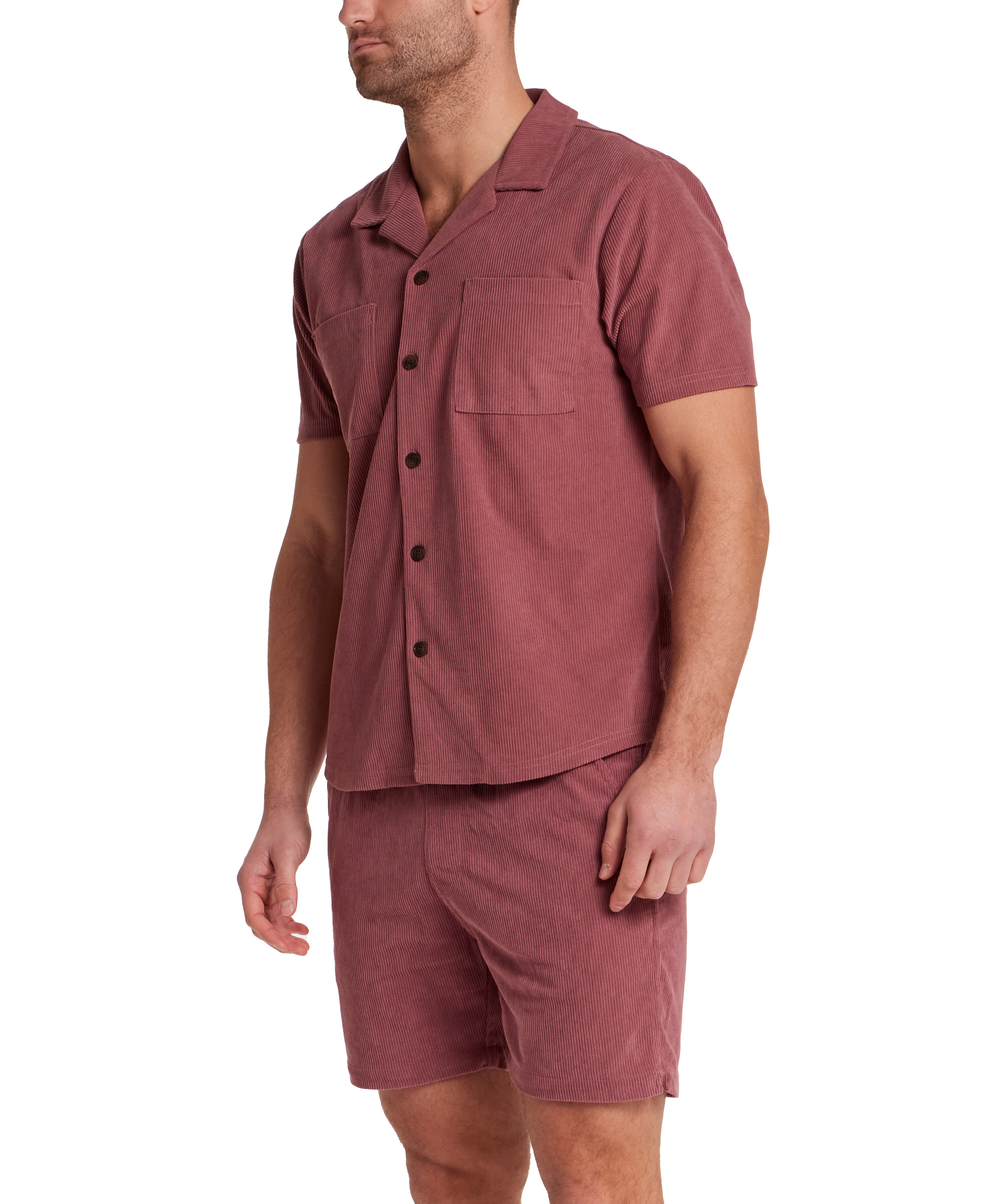 Short Sleeve Corduroy Cabana Shirt in Rose Brown
