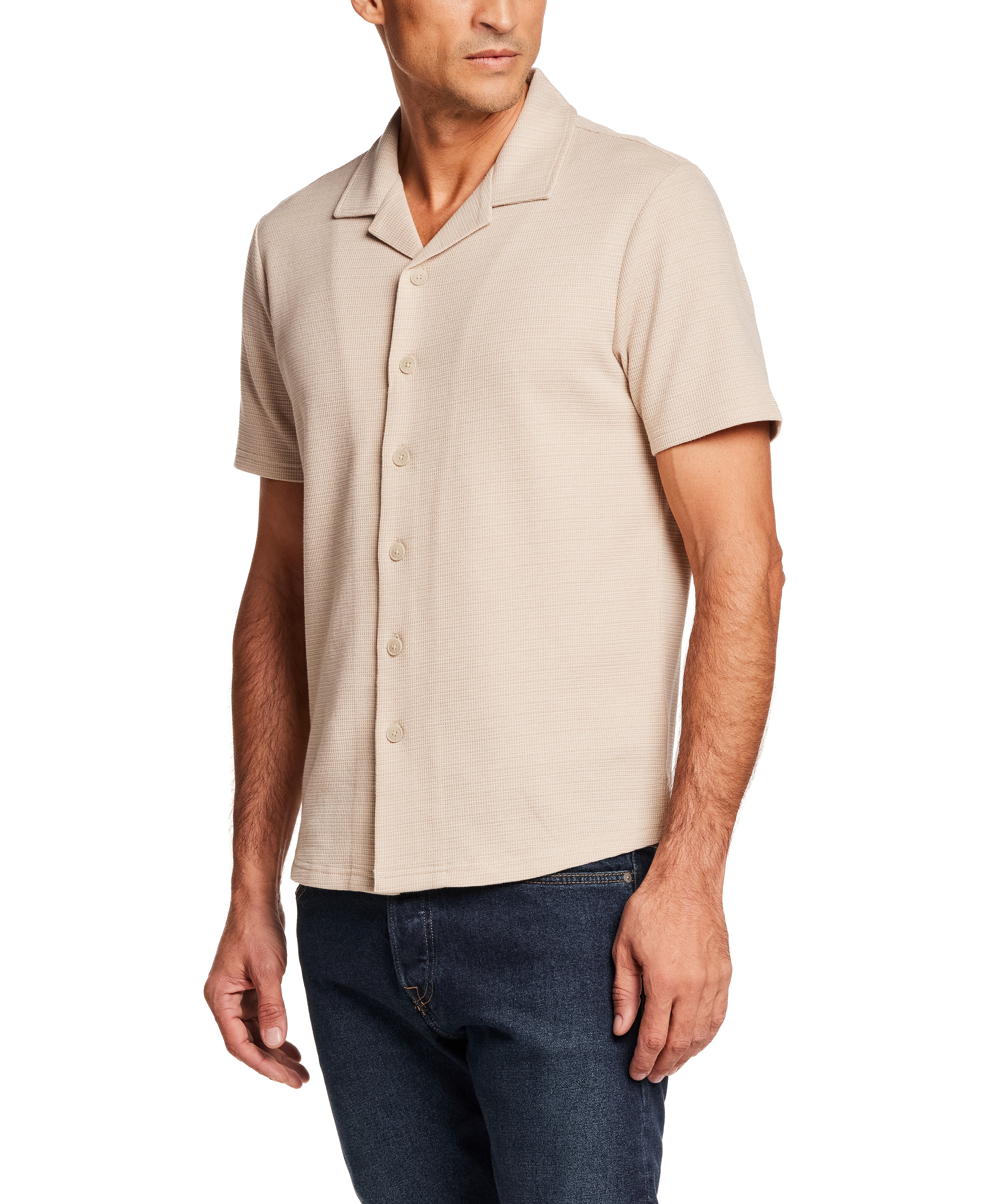 Microstripe Camp Shirt in Bleached Sand