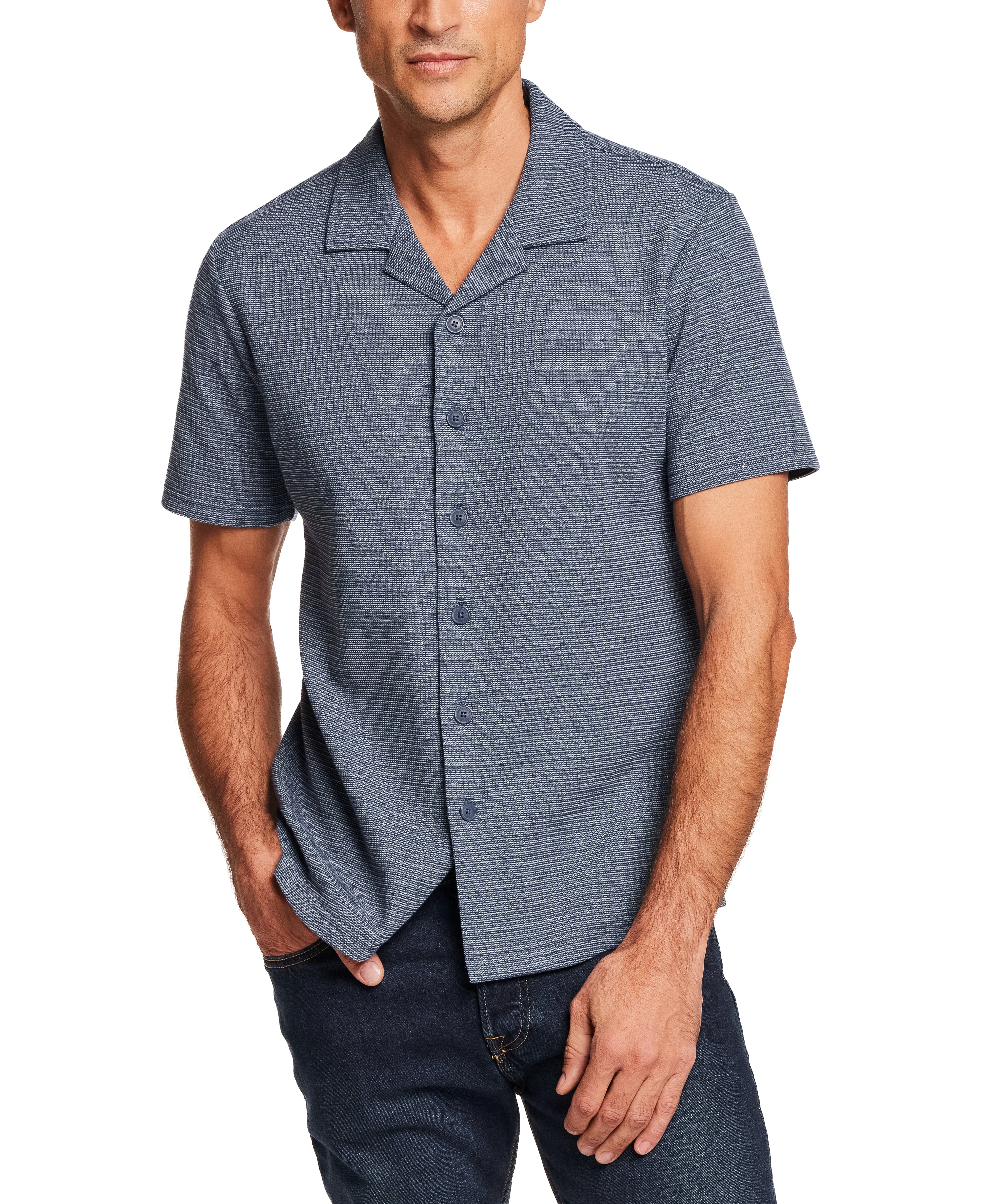 Microstripe Camp Shirt in Naval Academy