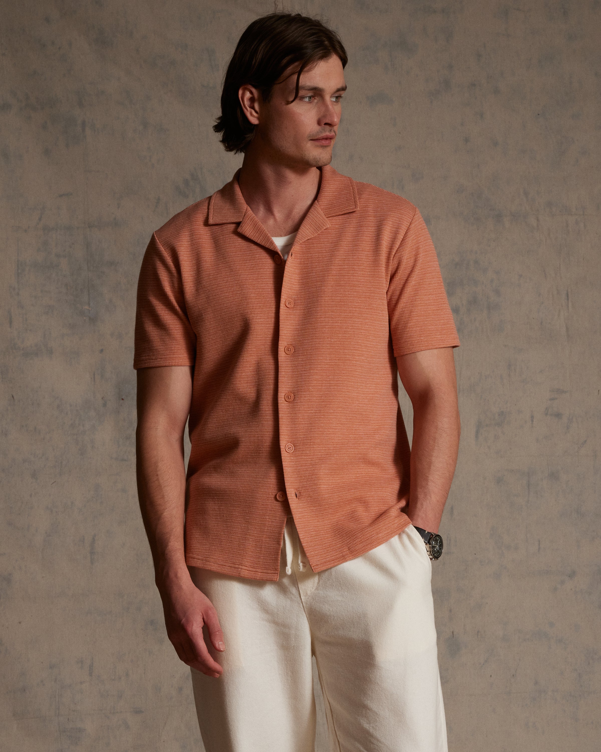 Microstripe Camp Shirt in Sunrise