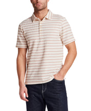 Retro Terry Striped Polo in Crimson, soft terry knit polo with classic stripes, perfect for warm weather.