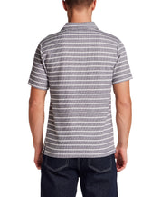 Back view of Retro Terry Striped Polo in Maritime Blue showcasing stripe details and relaxed fit.