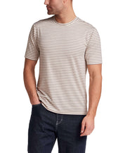Striped Stretch Crewneck T-Shirt in Stone Grey, lightweight and breathable with short sleeves and regular fit.