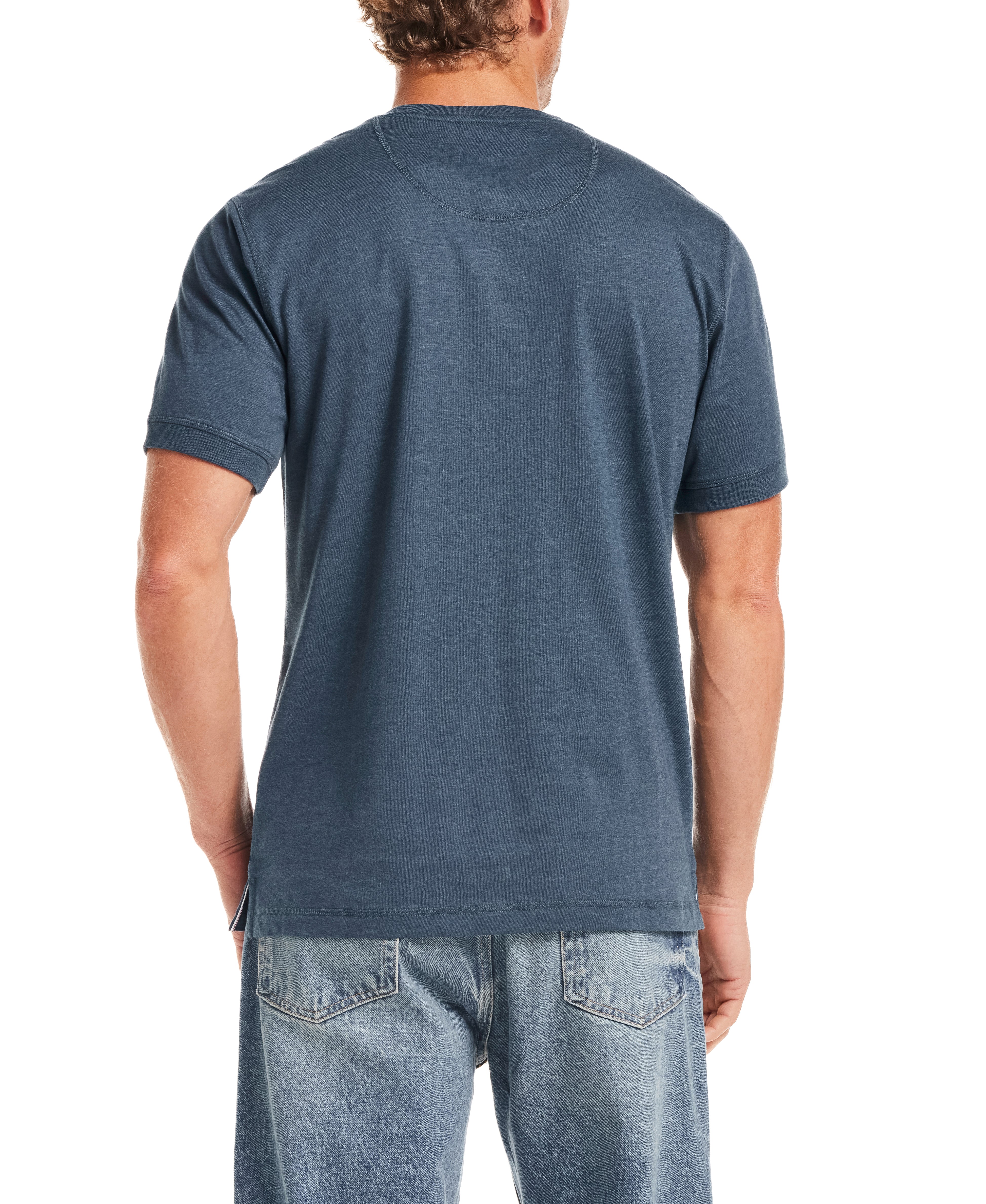 Short Sleeve Melange Henley in Deep Cobalt
