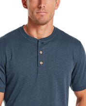 Short Sleeve Melange Henley in Deep Cobalt