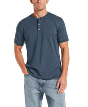 Short Sleeve Melange Henley in Deep Cobalt