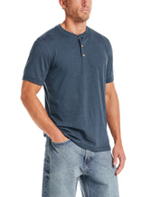 Short Sleeve Melange Henley in Deep Cobalt