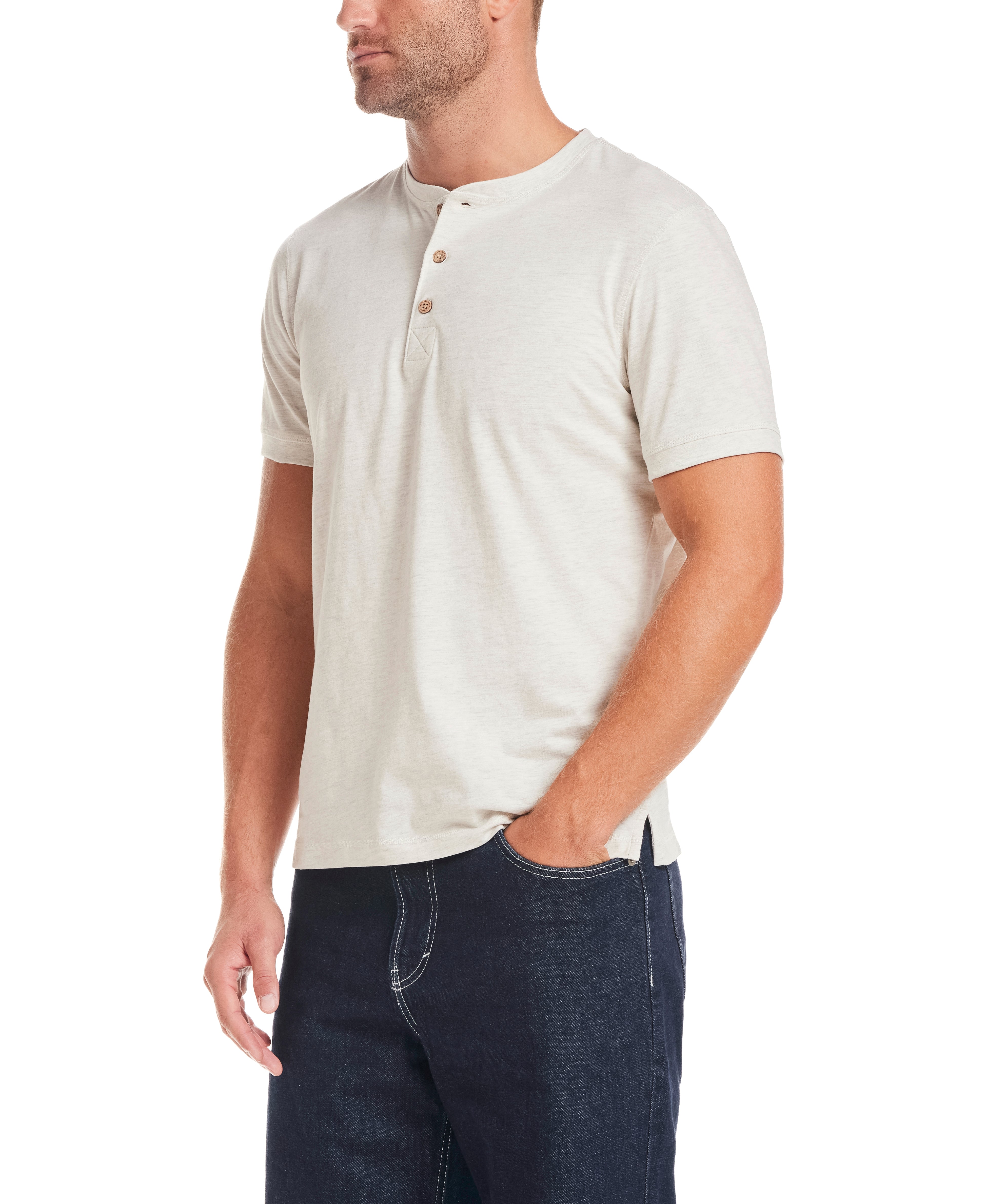 Short Sleeve Melange Henley in Oatmeal