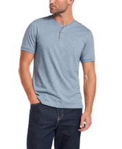 Short Sleeve Melange Henley in Spring Wave