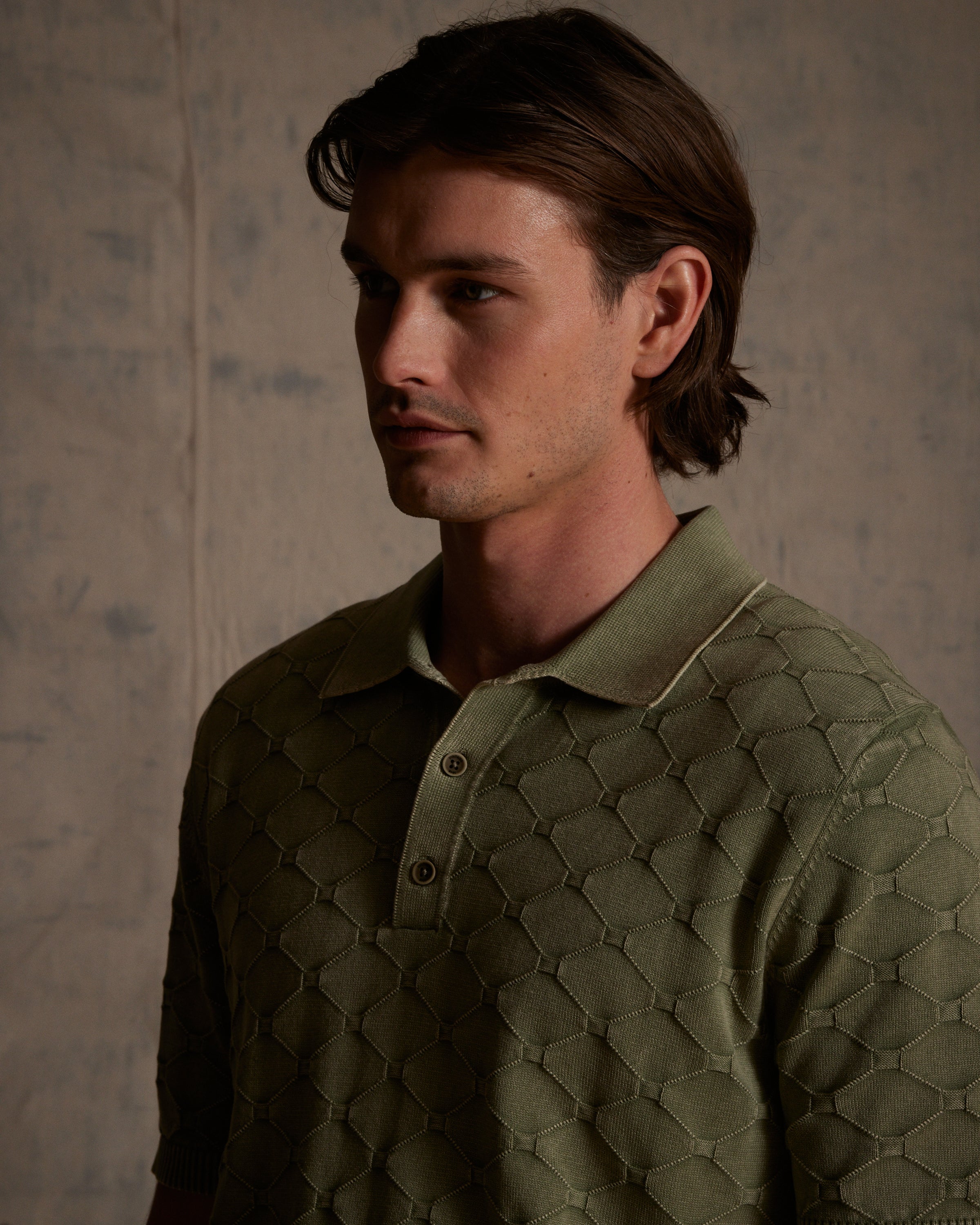 Stonewash Diamond Sweater Polo in Sea Grass