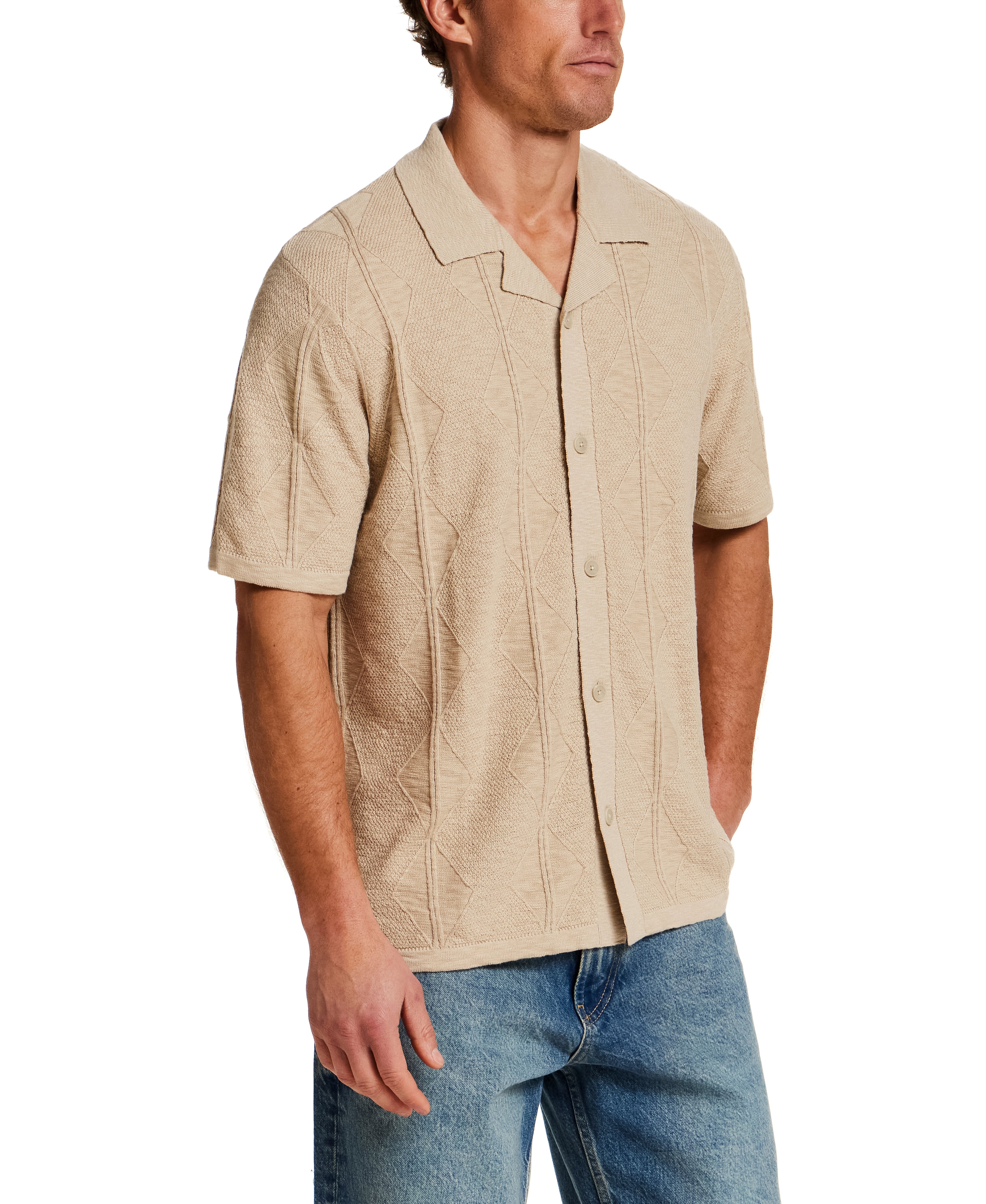 Diamond Knit Resort Shirt in Khaki