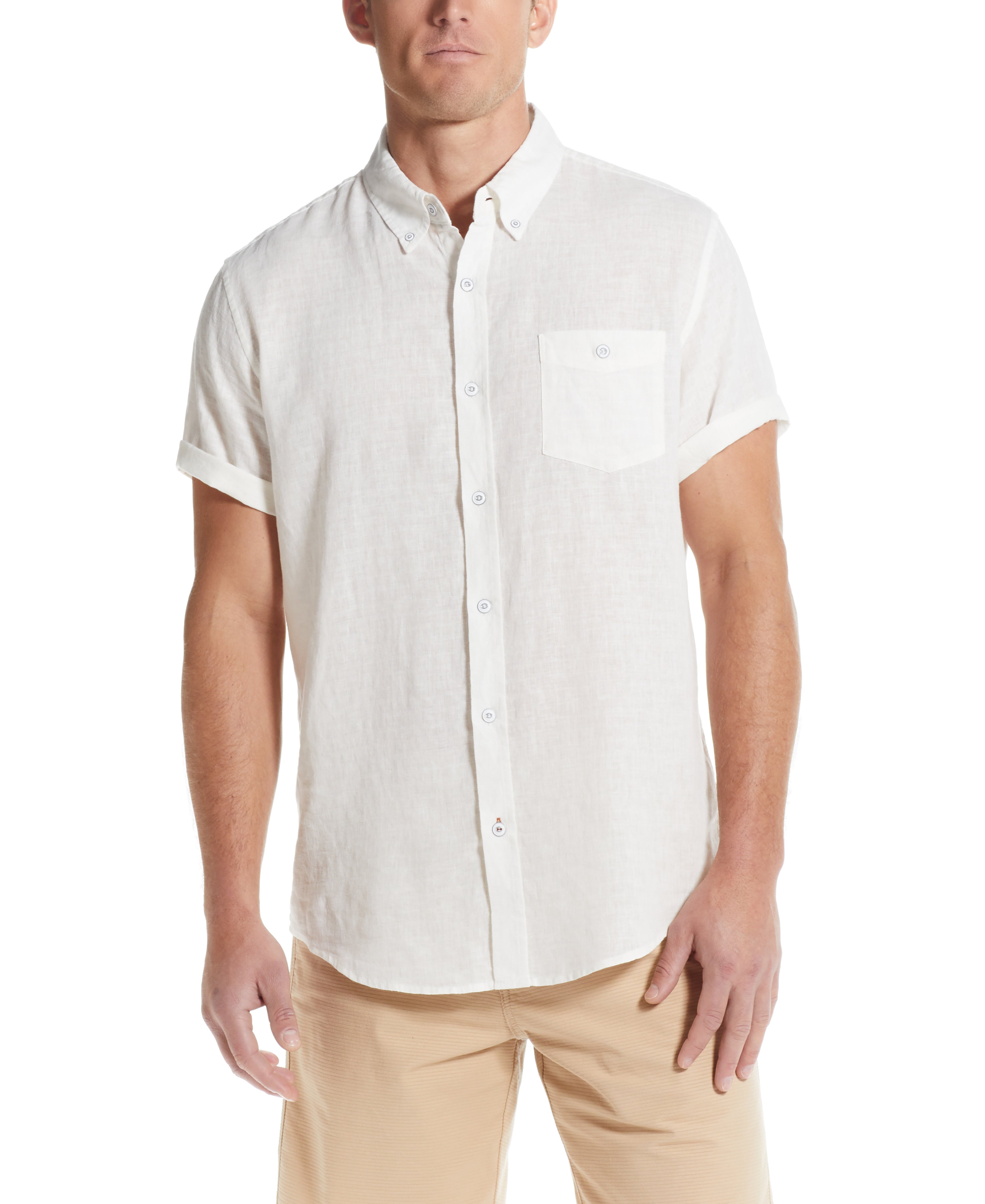 Short Sleeve Solid Linen Cotton Bright White