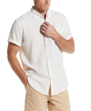 Short Sleeve Solid Linen Cotton Bright White