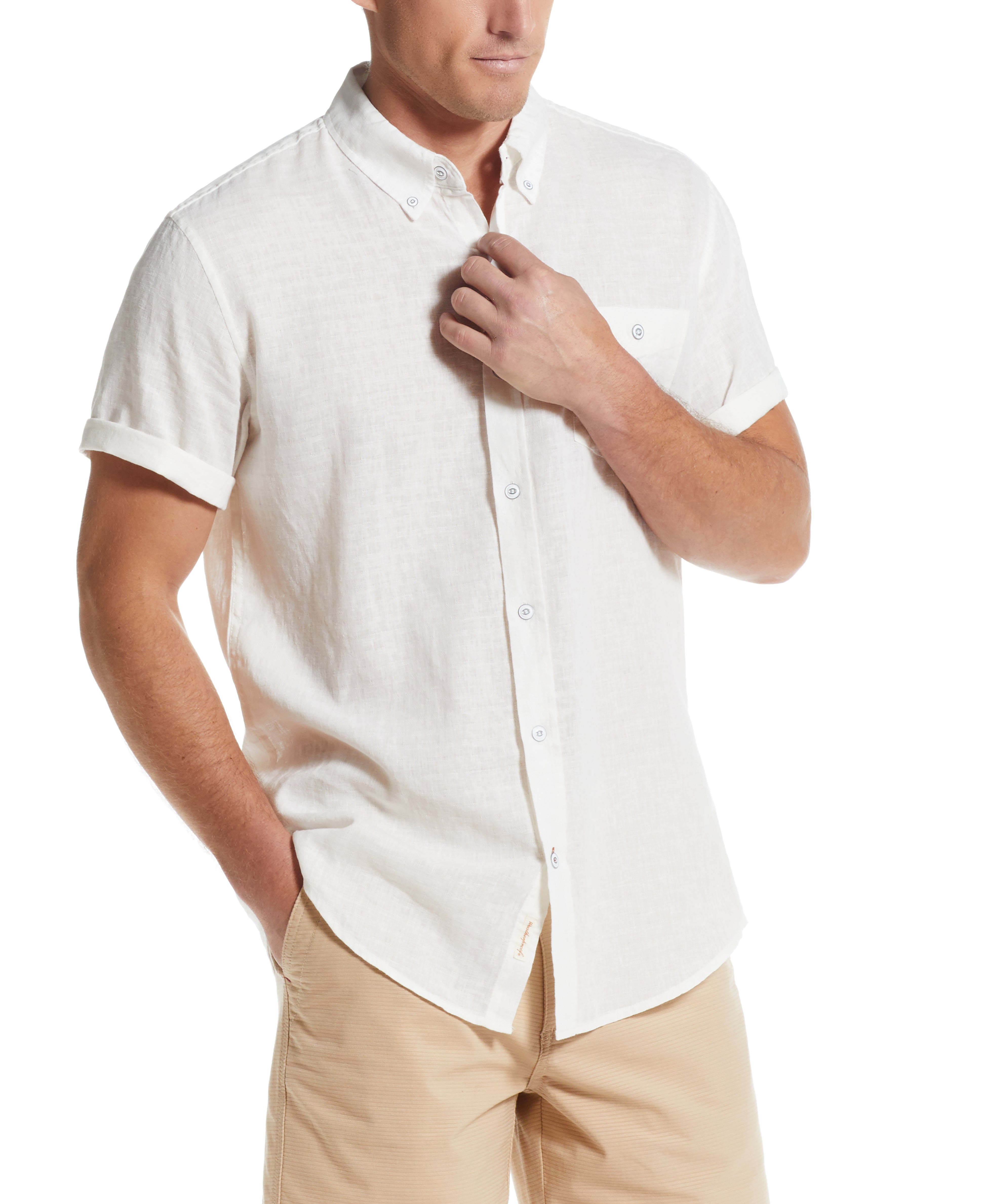 Short Sleeve Solid Linen Cotton Bright White