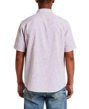 Short Sleeve Solid Linen Cotton in Rose Brown, back view of a man wearing a comfortable linen shirt for effortless style.