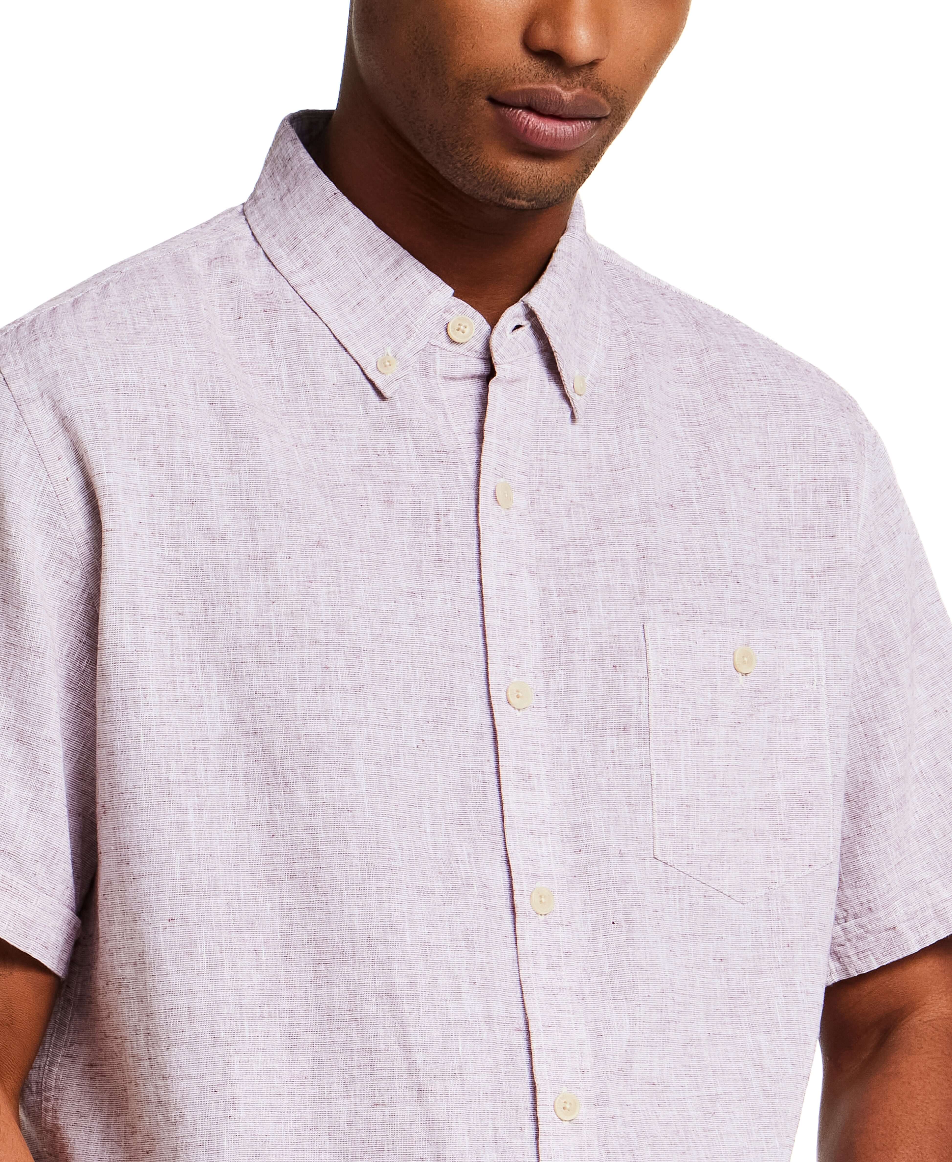 Short Sleeve Solid Linen Cotton in Rose Brown worn by a model showcasing its comfortable fit and stylish design.