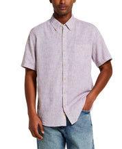 Short Sleeve Solid Linen Cotton in Rose Brown worn by model, showcasing a stylish yet comfortable fit.