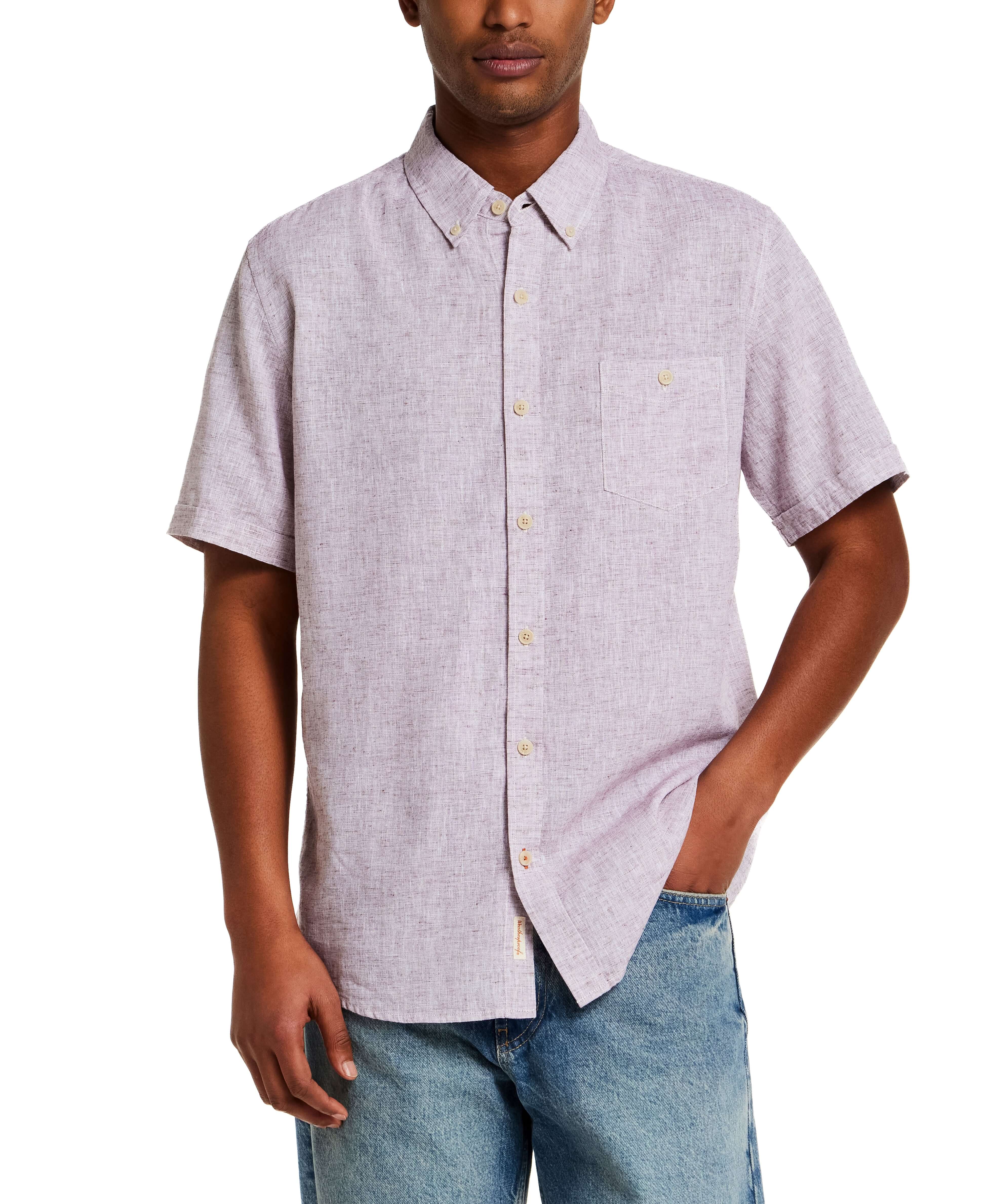 Short Sleeve Solid Linen Cotton in Rose Brown worn by model, showcasing a stylish yet comfortable fit.