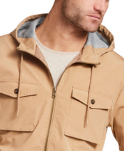 Poly Memory Safari Jacket with Hood in Kelp