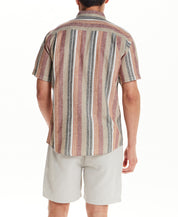 Short Sleeve Sunset Stripe Linen Blend Shirt in Rose Brown