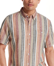Short Sleeve Sunset Stripe Linen Blend Shirt in Rose Brown