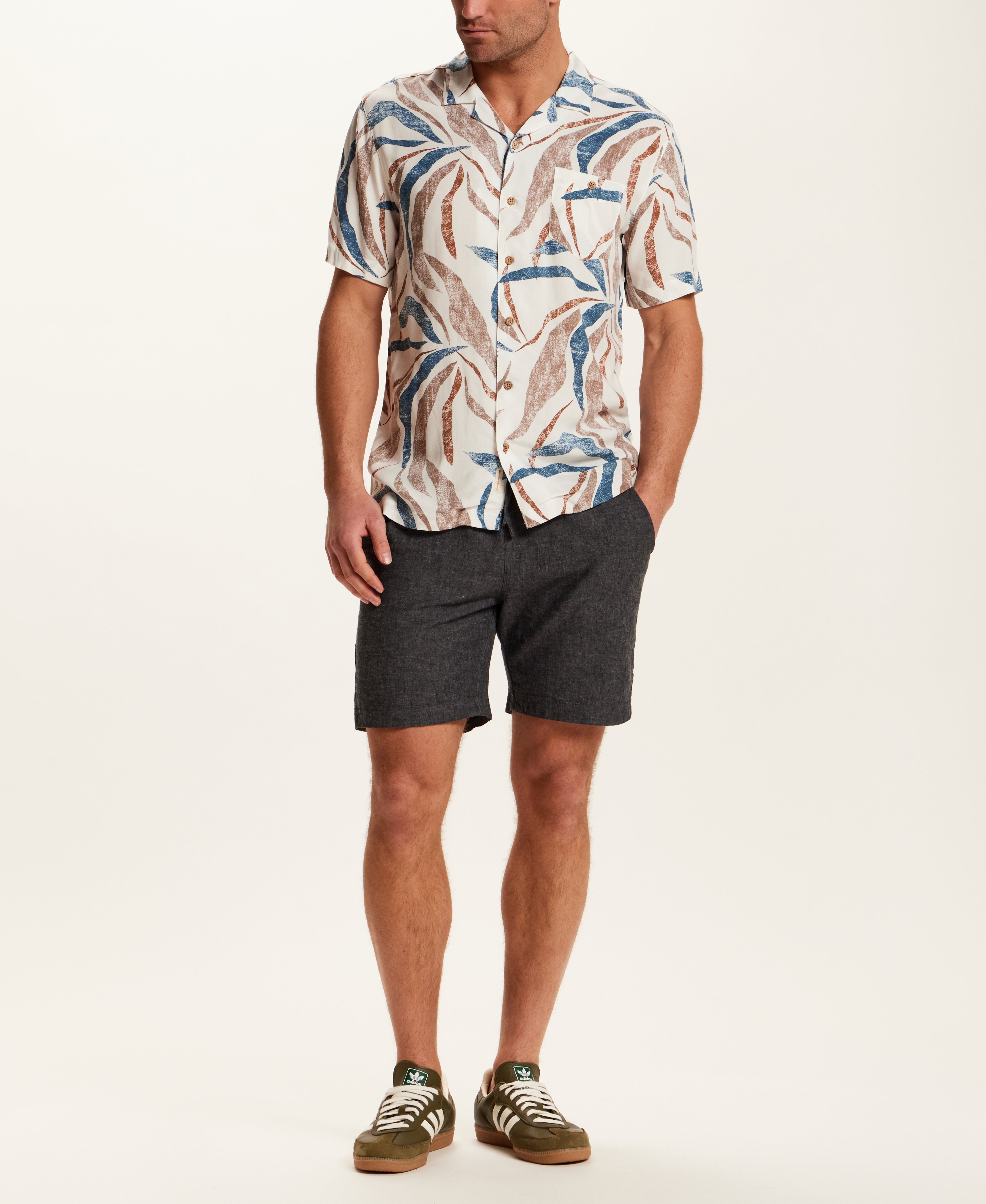 Short Sleeve Rayon Printed Camp Shirt in Marsala