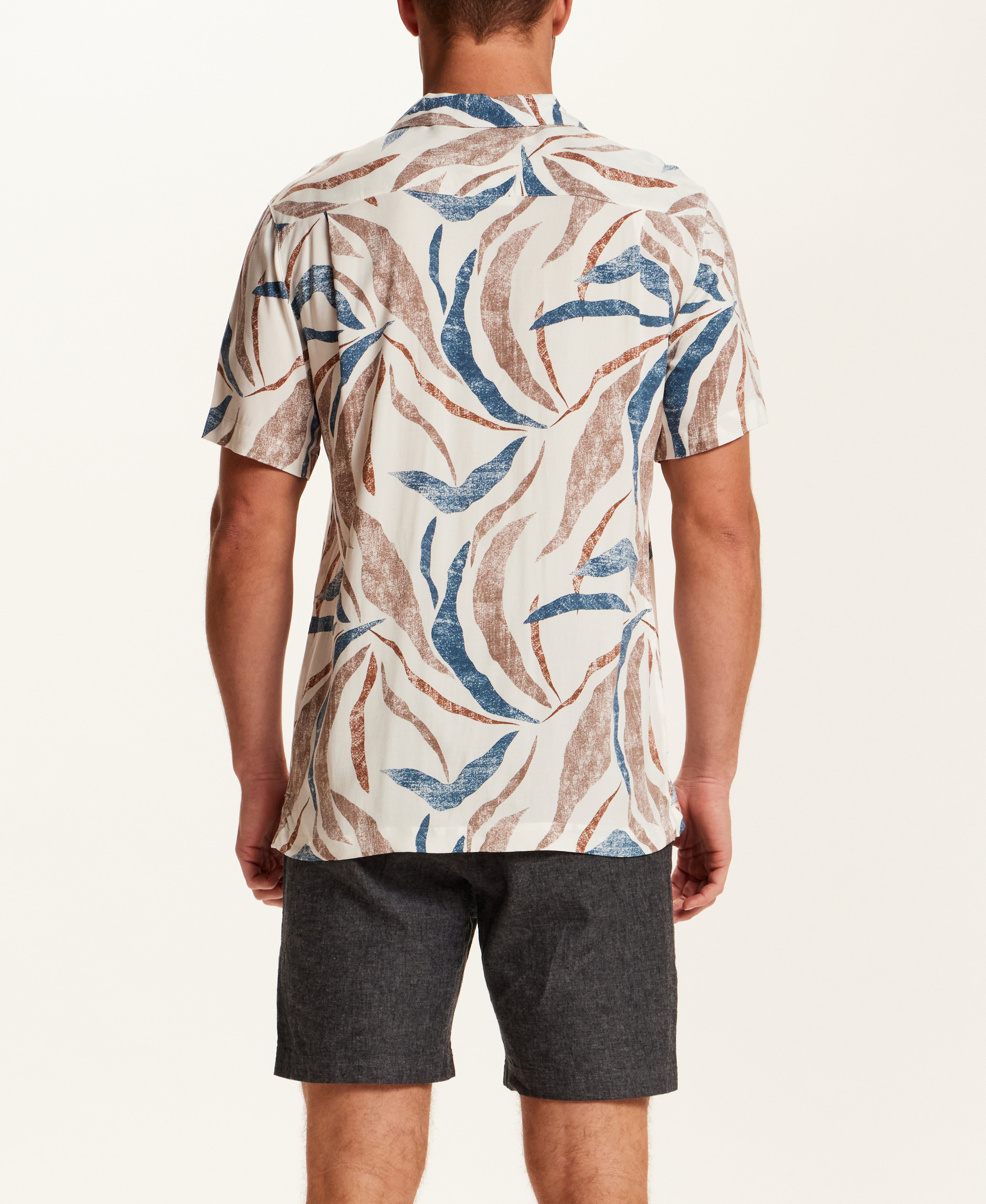 Short Sleeve Rayon Printed Camp Shirt in Marsala