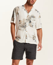 Short Sleeve Rayon Printed Camp Shirt in Putty
