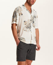 Short Sleeve Rayon Printed Camp Shirt in Putty