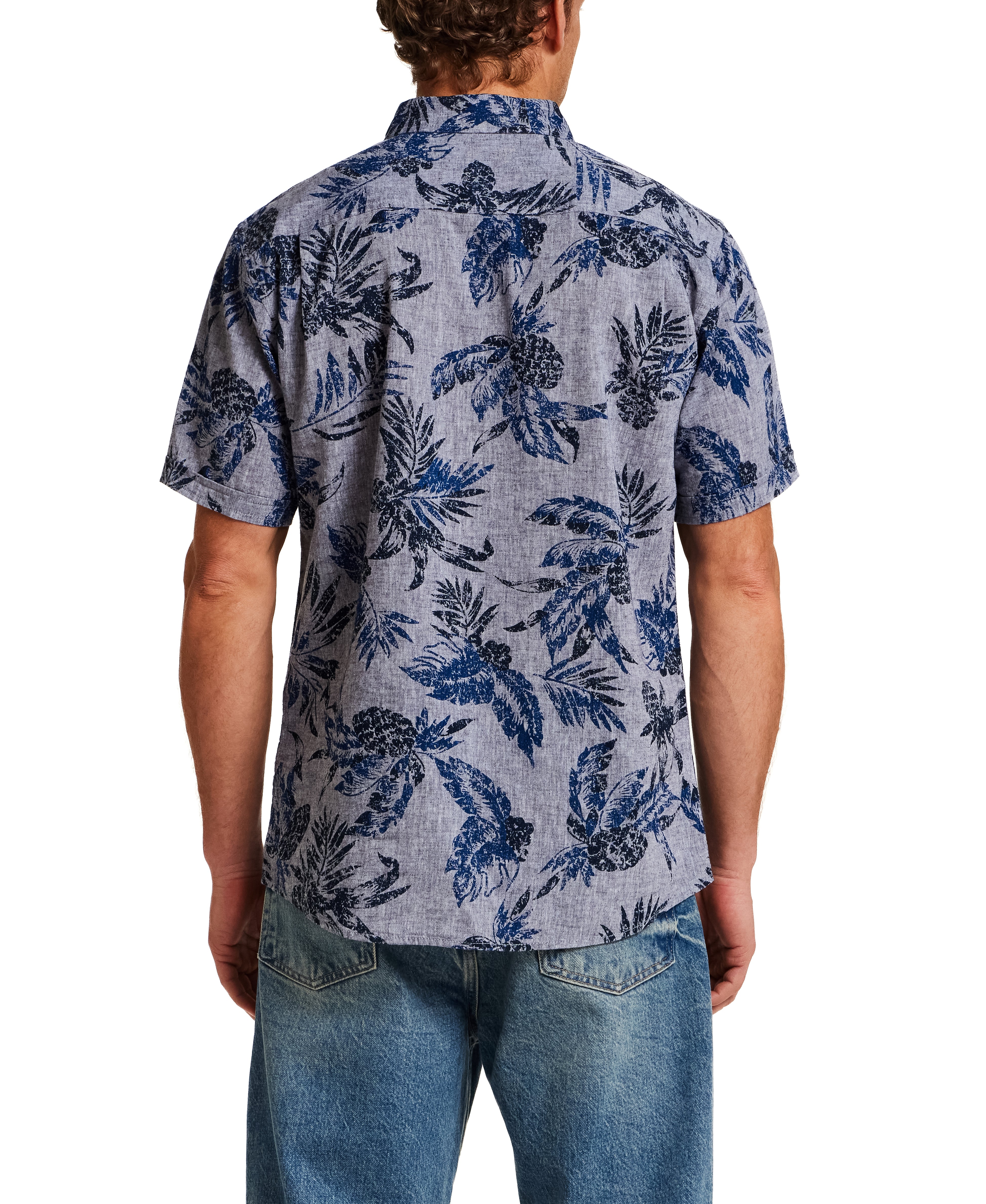 The Linen Cotton Print Shirt in Dress Blue