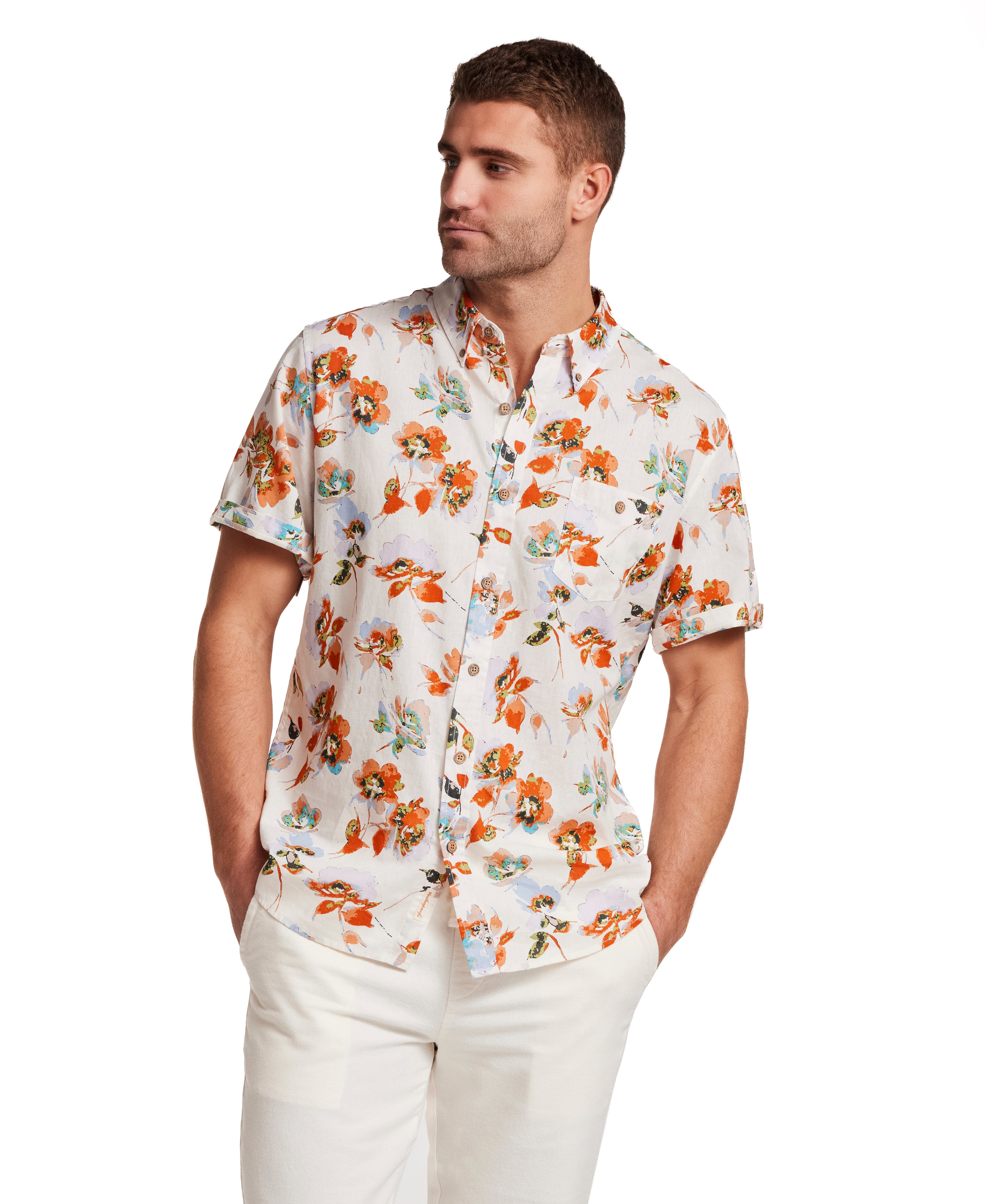 The Linen Cotton Print Shirt in Terra Cotta